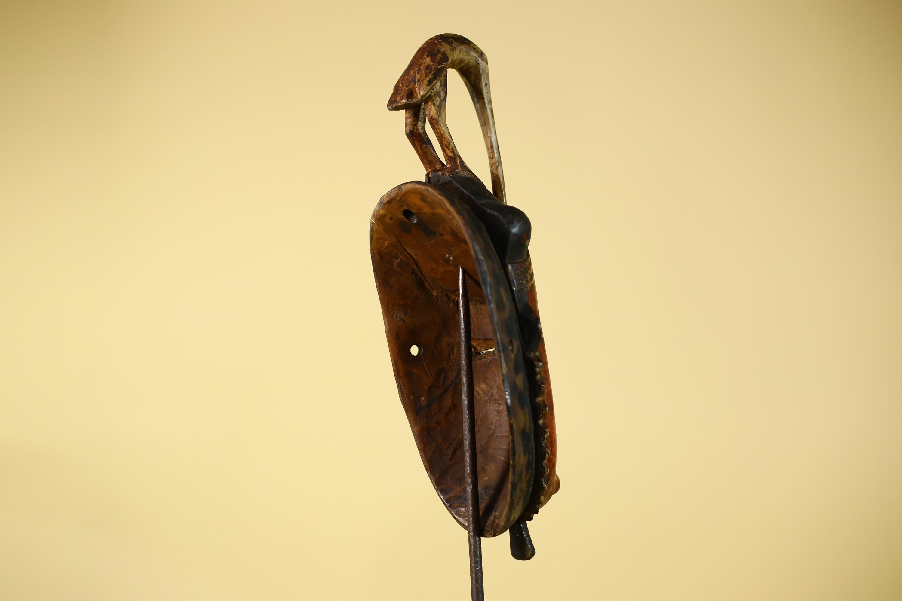 Vintage African Baule Mask With Bird Crest-Hand Carved Wooden Tribal Art-G6148