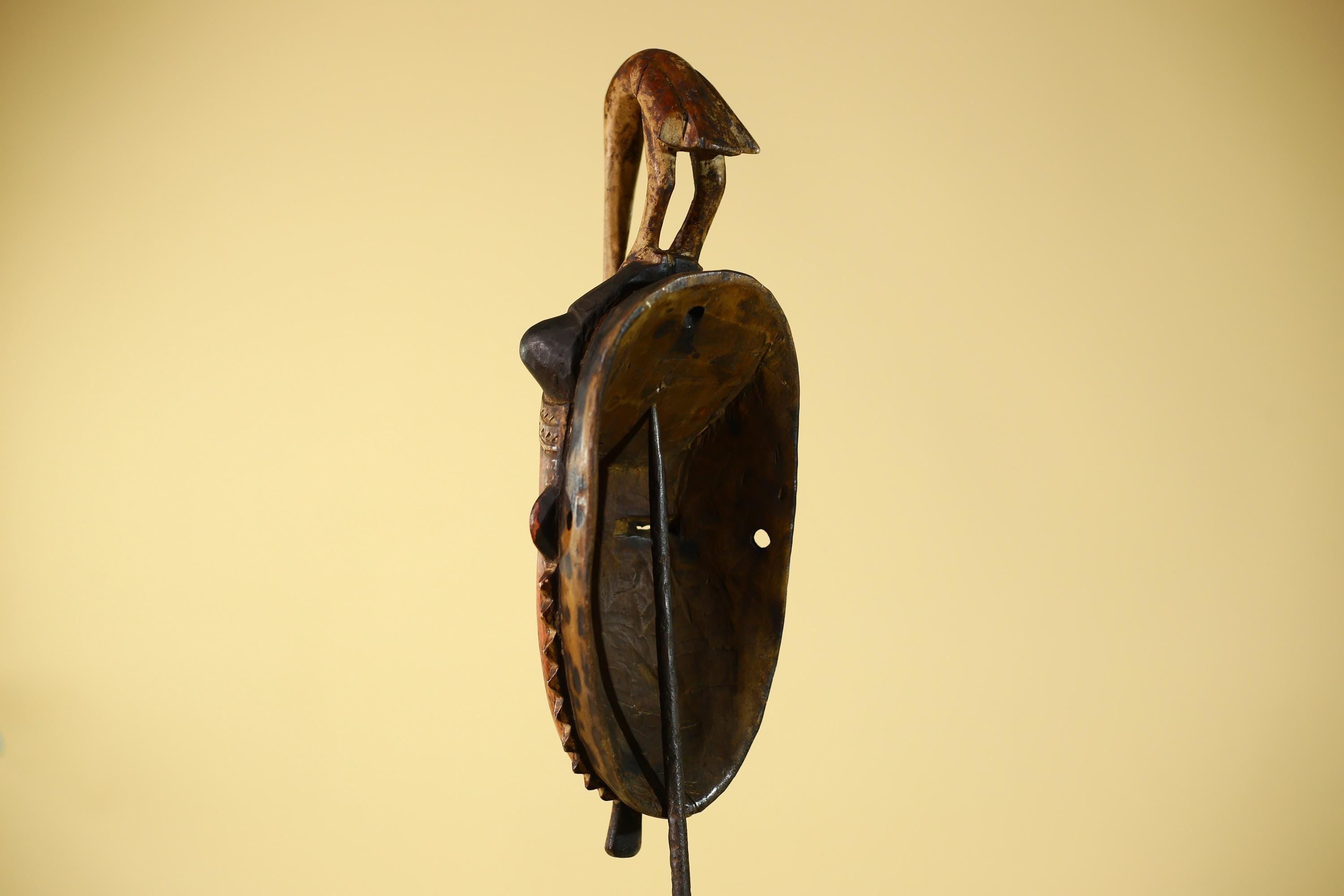 Vintage African Baule Mask With Bird Crest-Hand Carved Wooden Tribal Art-G6148
