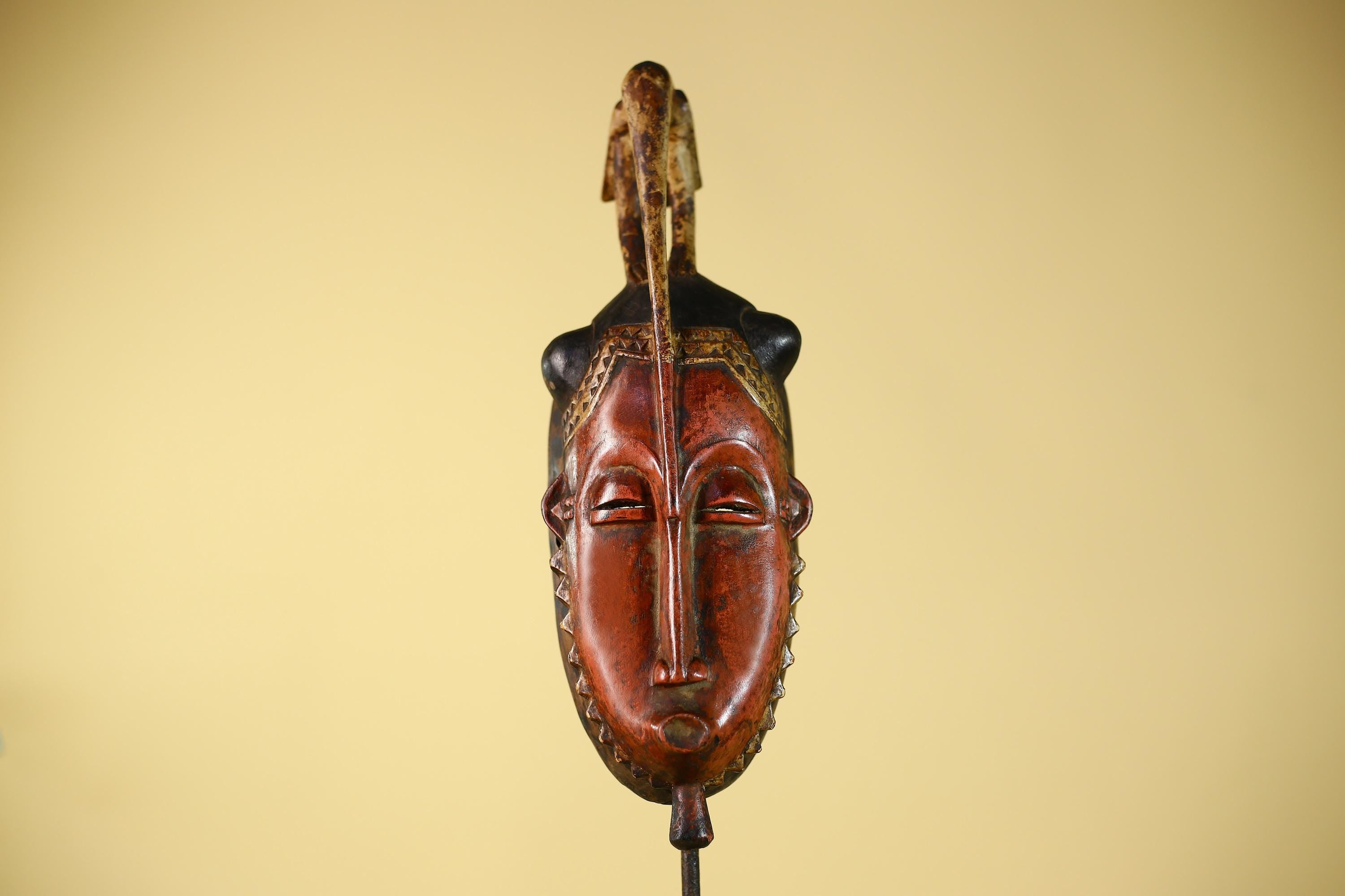 Vintage African Baule Mask With Bird Crest-Hand Carved Wooden Tribal Art-G6148