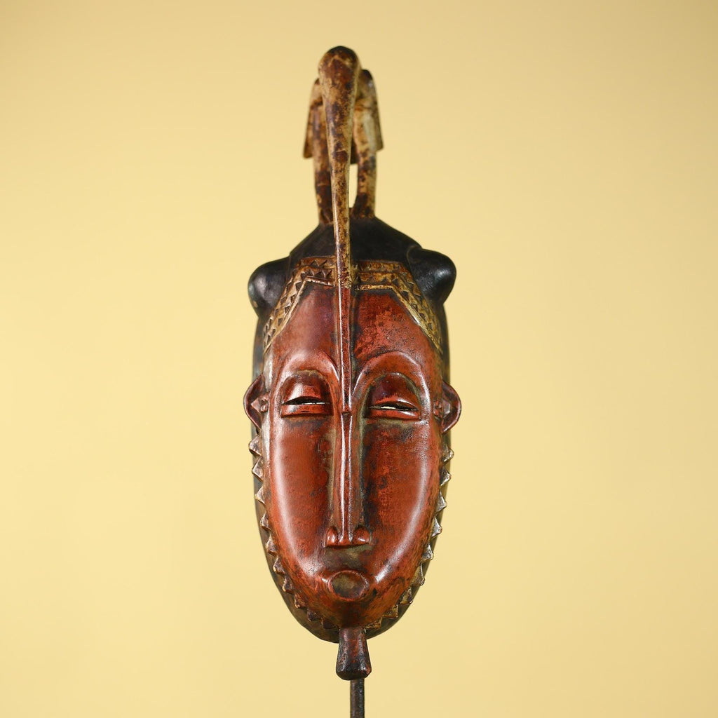 Vintage African Baule Mask With Bird Crest-Hand Carved Wooden Tribal Art-G6148