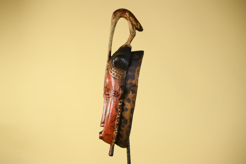 Vintage African Baule Mask With Bird Crest-Hand Carved Wooden Tribal Art-G6148