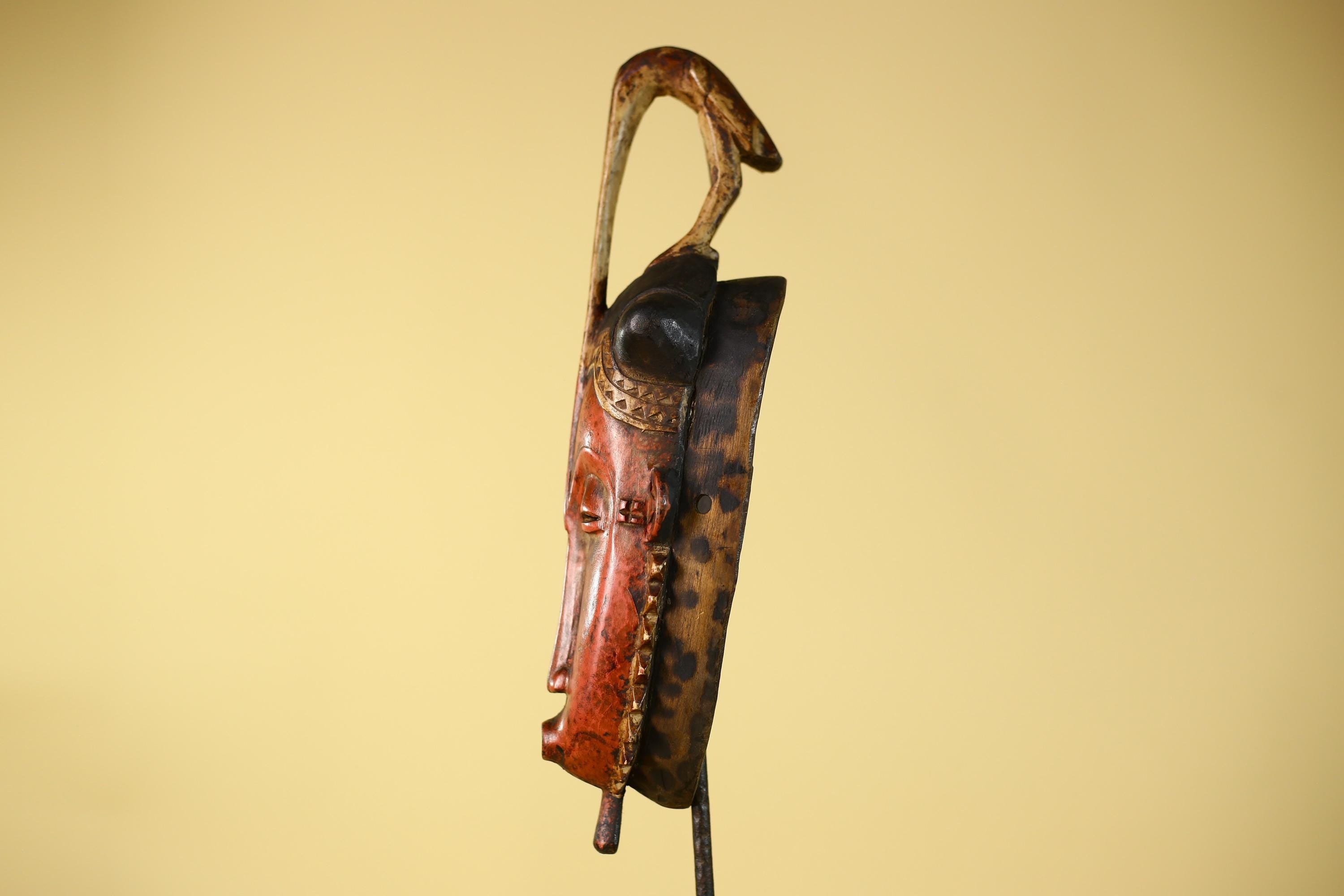 Vintage African Baule Mask With Bird Crest-Hand Carved Wooden Tribal Art-G6148