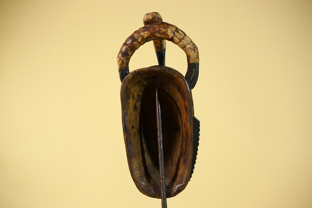African Mask with Bird Crest - Hand Carved Wooden Tribal Wall Art-G6149
