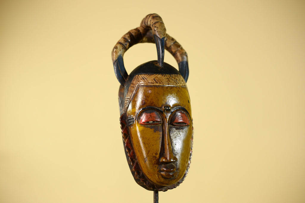 African Mask with Bird Crest - Hand Carved Wooden Tribal Wall Art-G6149