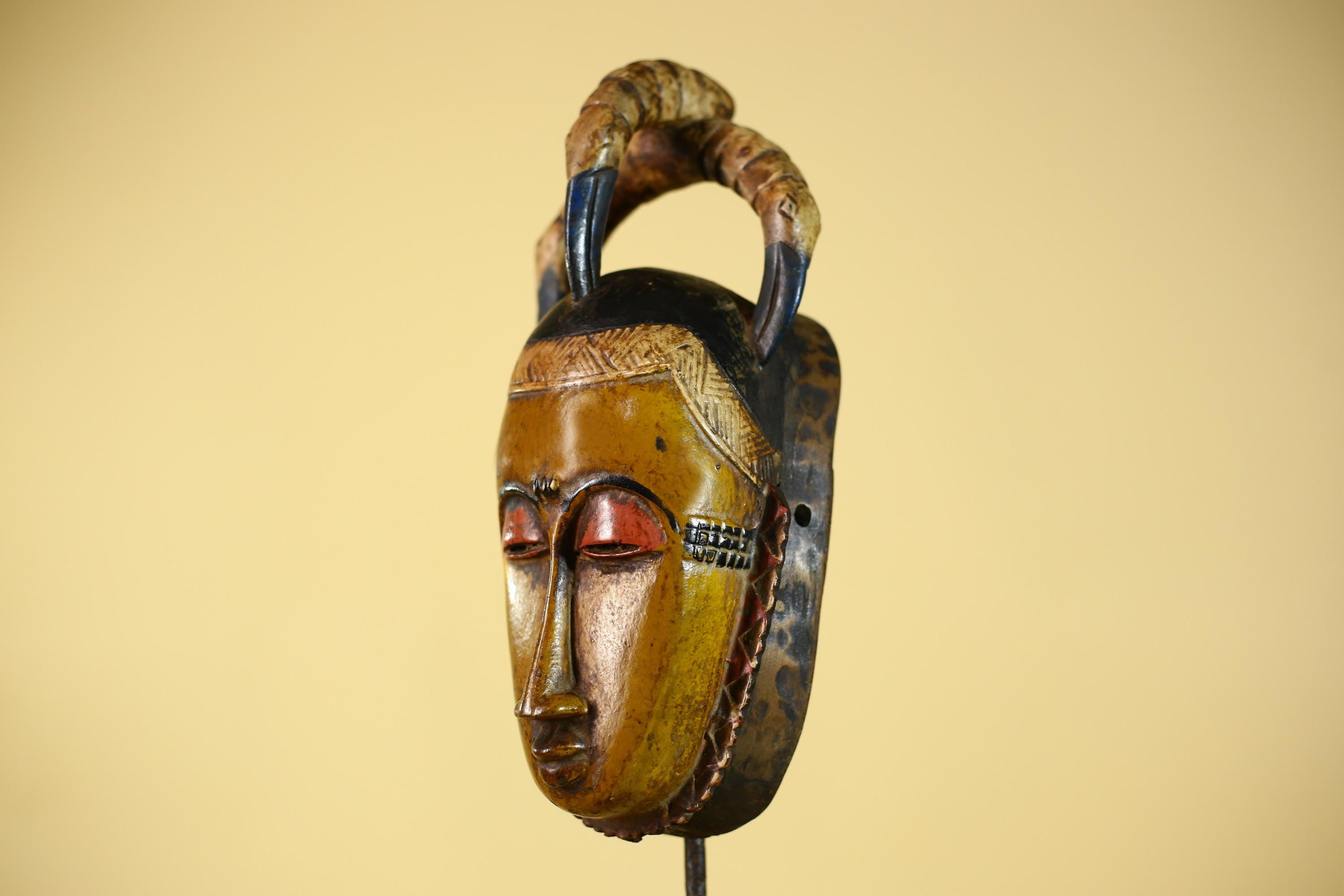 African Mask with Bird Crest - Hand Carved Wooden Tribal Wall Art-G6149