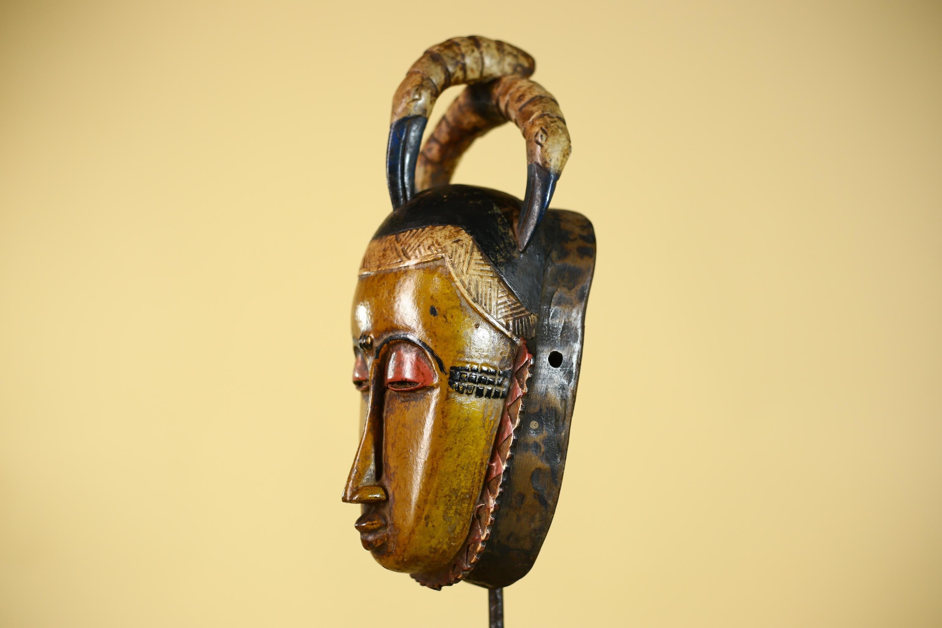African Mask with Bird Crest - Hand Carved Wooden Tribal Wall Art-G6149