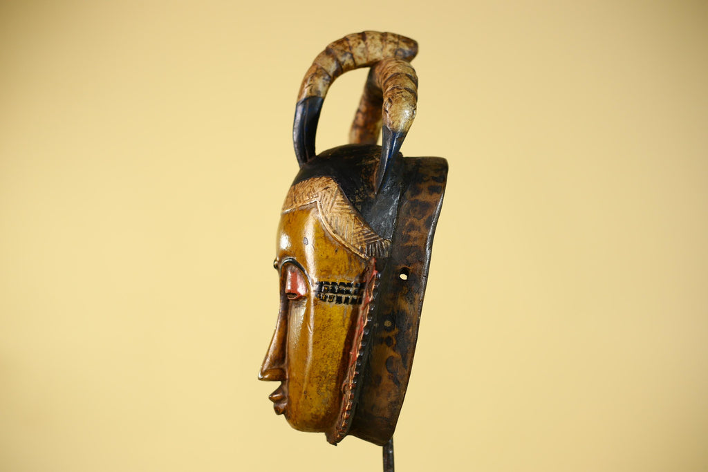 African Mask with Bird Crest - Hand Carved Wooden Tribal Wall Art-G6149