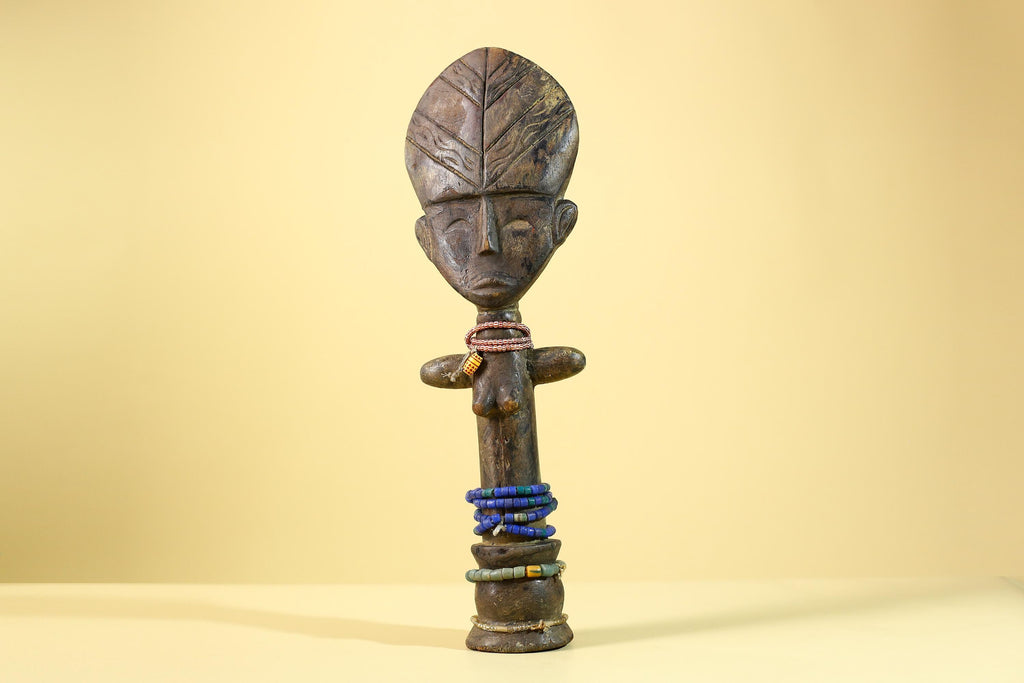 African Hand Carved Wooden Yoruba Figure- Tribal Art Vintage Sculpture-G6236