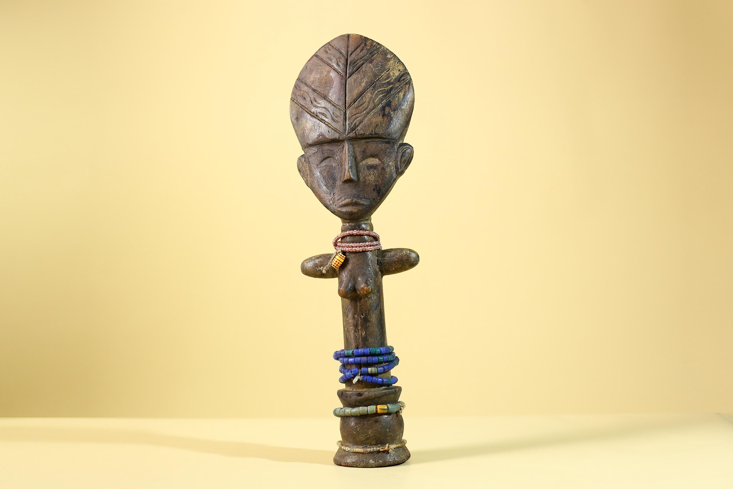 African Hand Carved Wooden Yoruba Figure- Tribal Art Vintage Sculpture-G6236