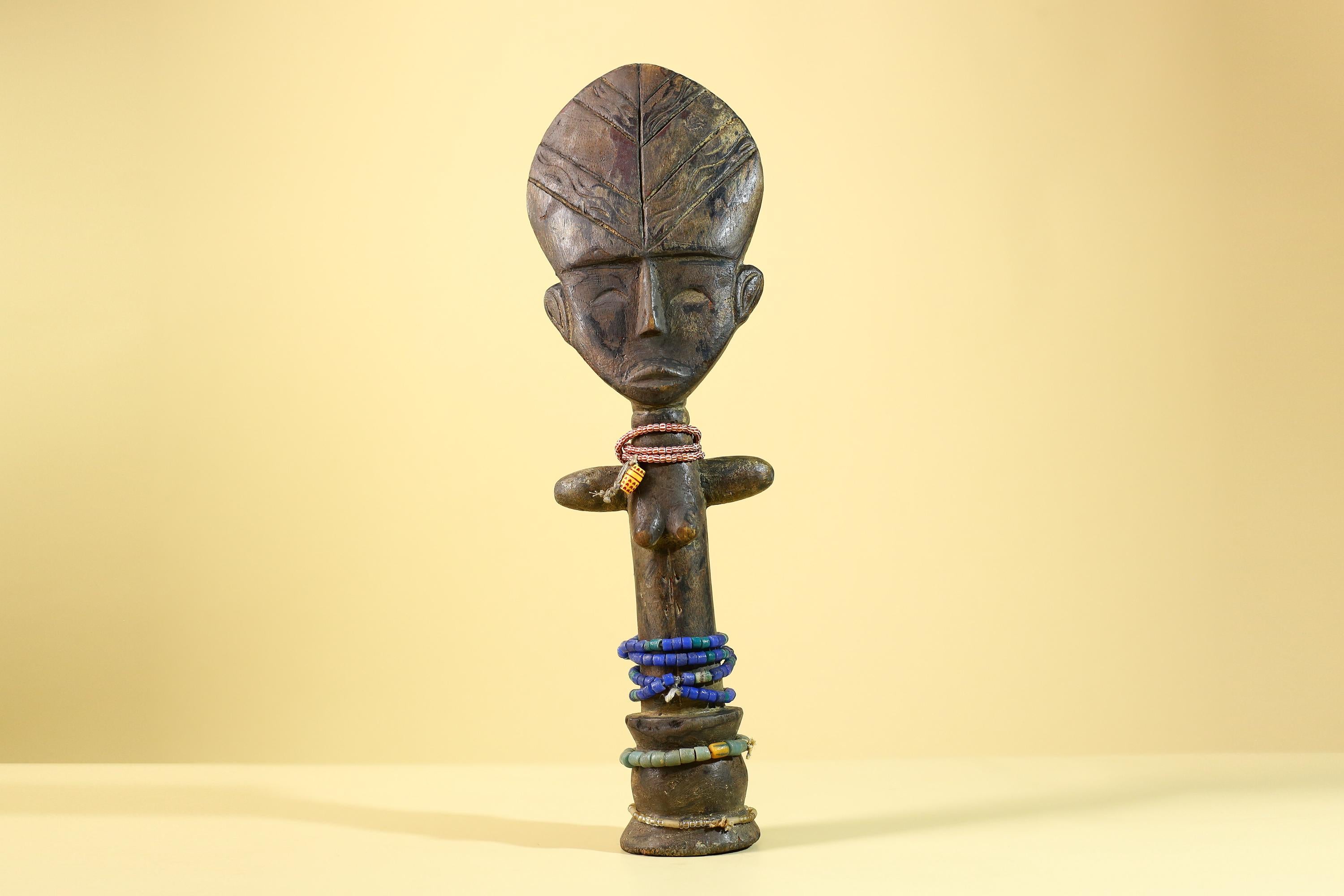 African Hand Carved Wooden Yoruba Figure- Tribal Art Vintage Sculpture-G6236
