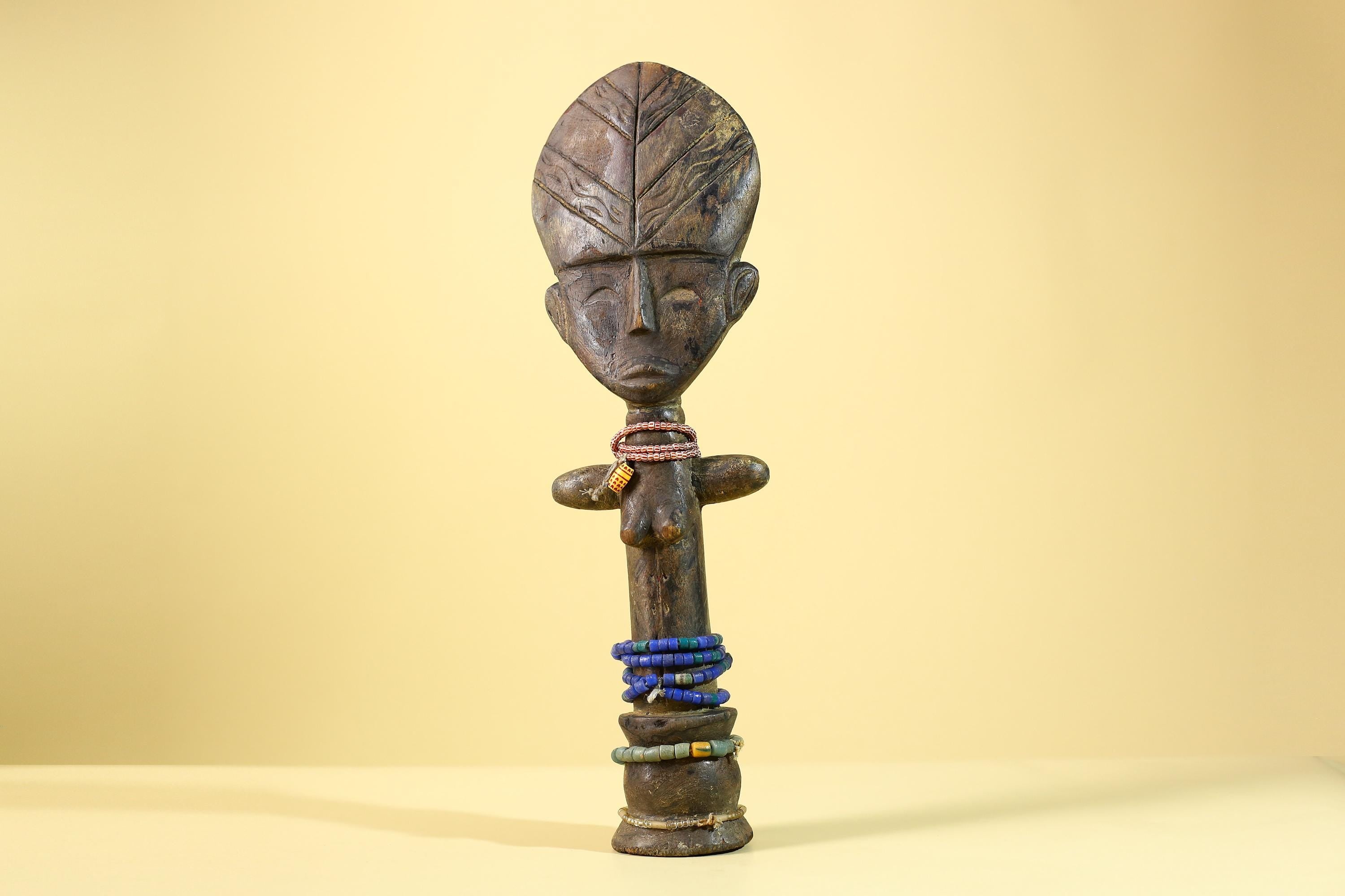 African Hand Carved Wooden Yoruba Figure- Tribal Art Vintage Sculpture-G6236