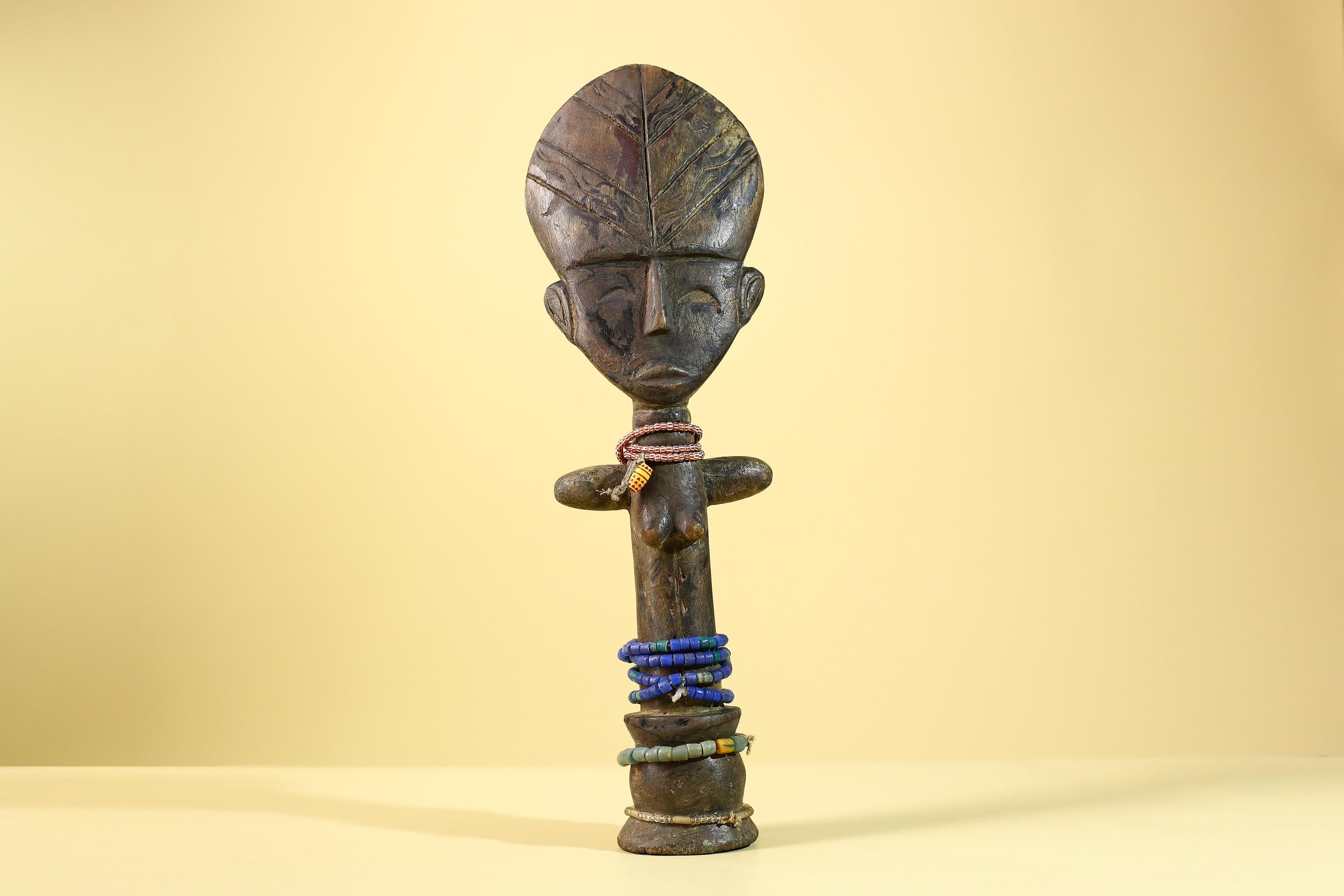 African Hand Carved Wooden Yoruba Figure- Tribal Art Vintage Sculpture-G6236