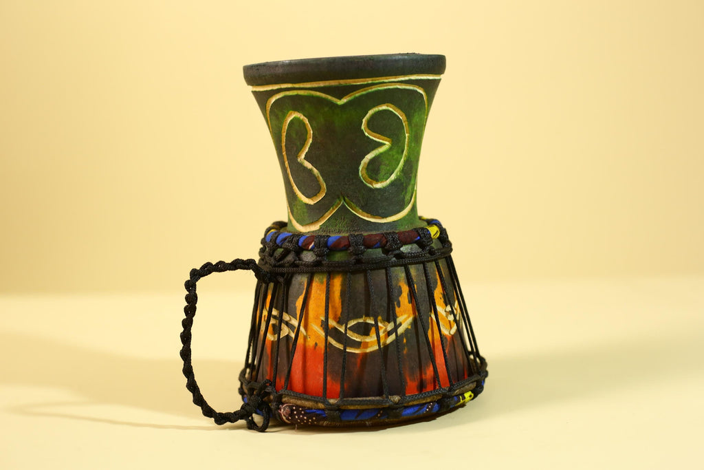 Handmade African Drum- Painted Wood Shell Tribal Rhythm Art Decor-G6237