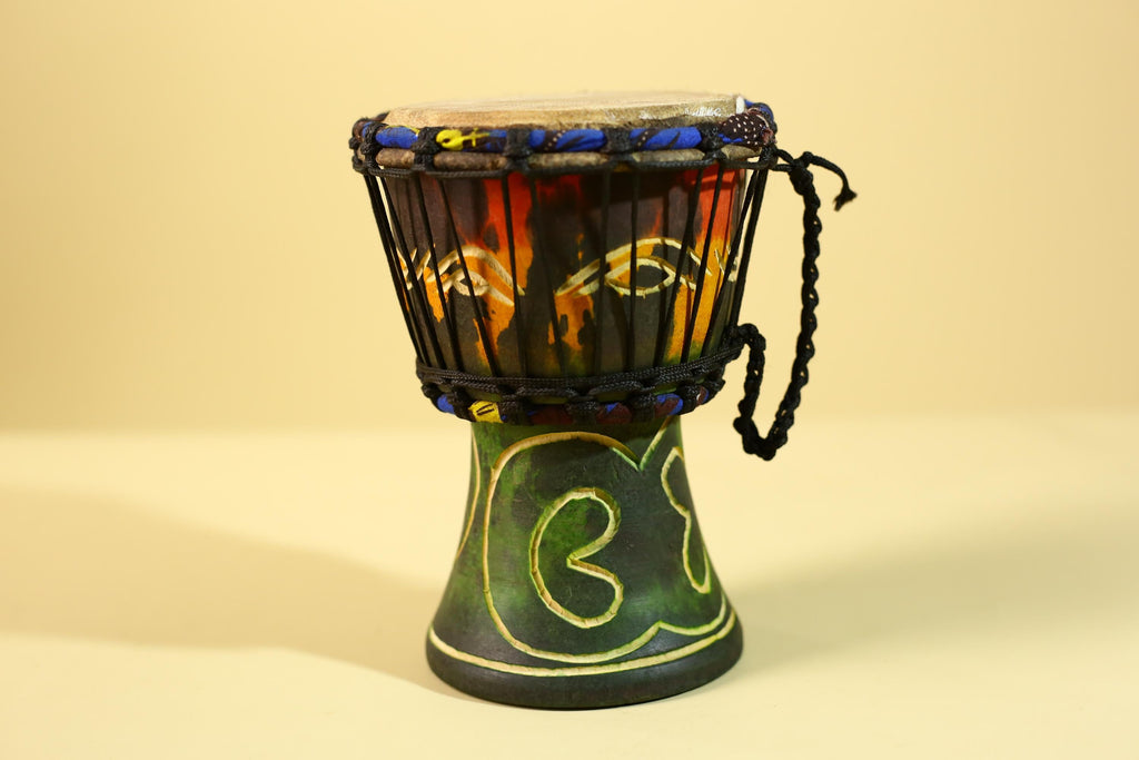 Handmade African Drum- Painted Wood Shell Tribal Rhythm Art Decor-G6237