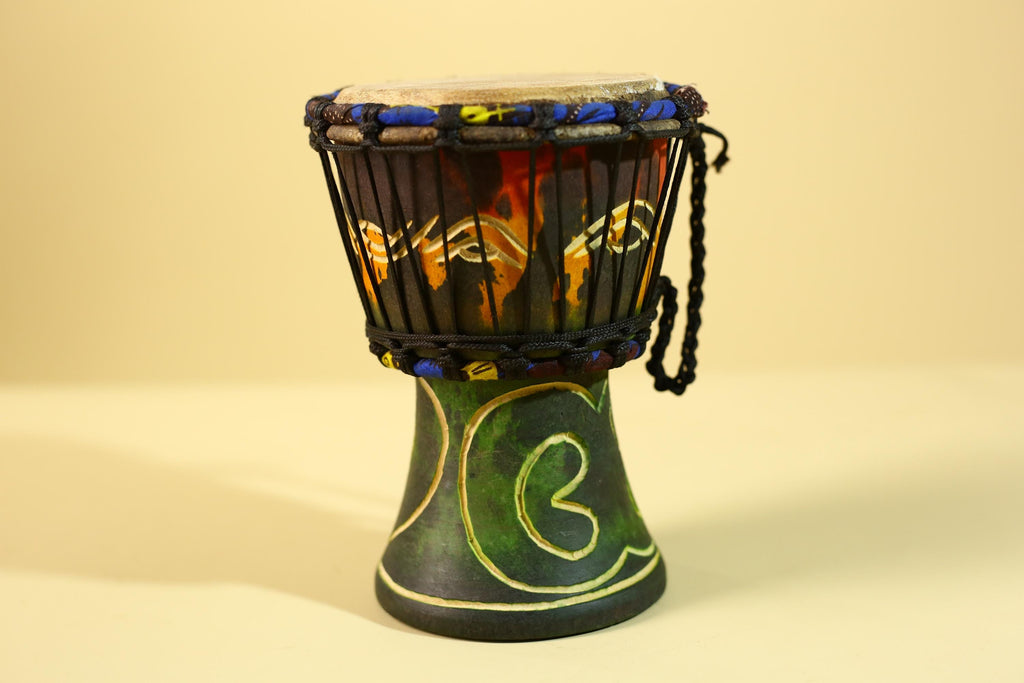 Handmade African Drum- Painted Wood Shell Tribal Rhythm Art Decor-G6237