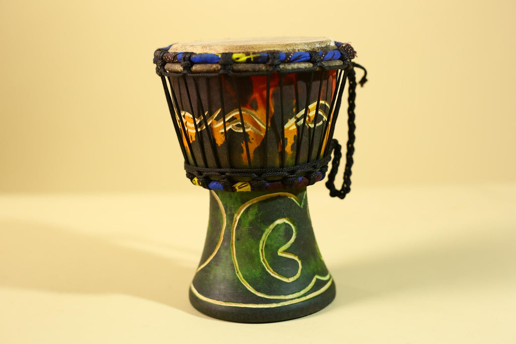 Handmade African Drum- Painted Wood Shell Tribal Rhythm Art Decor-G6237