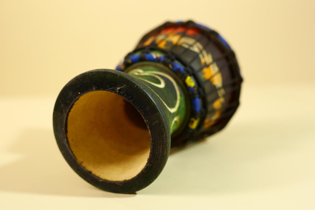 Handmade African Drum- Painted Wood Shell Tribal Rhythm Art Decor-G6237