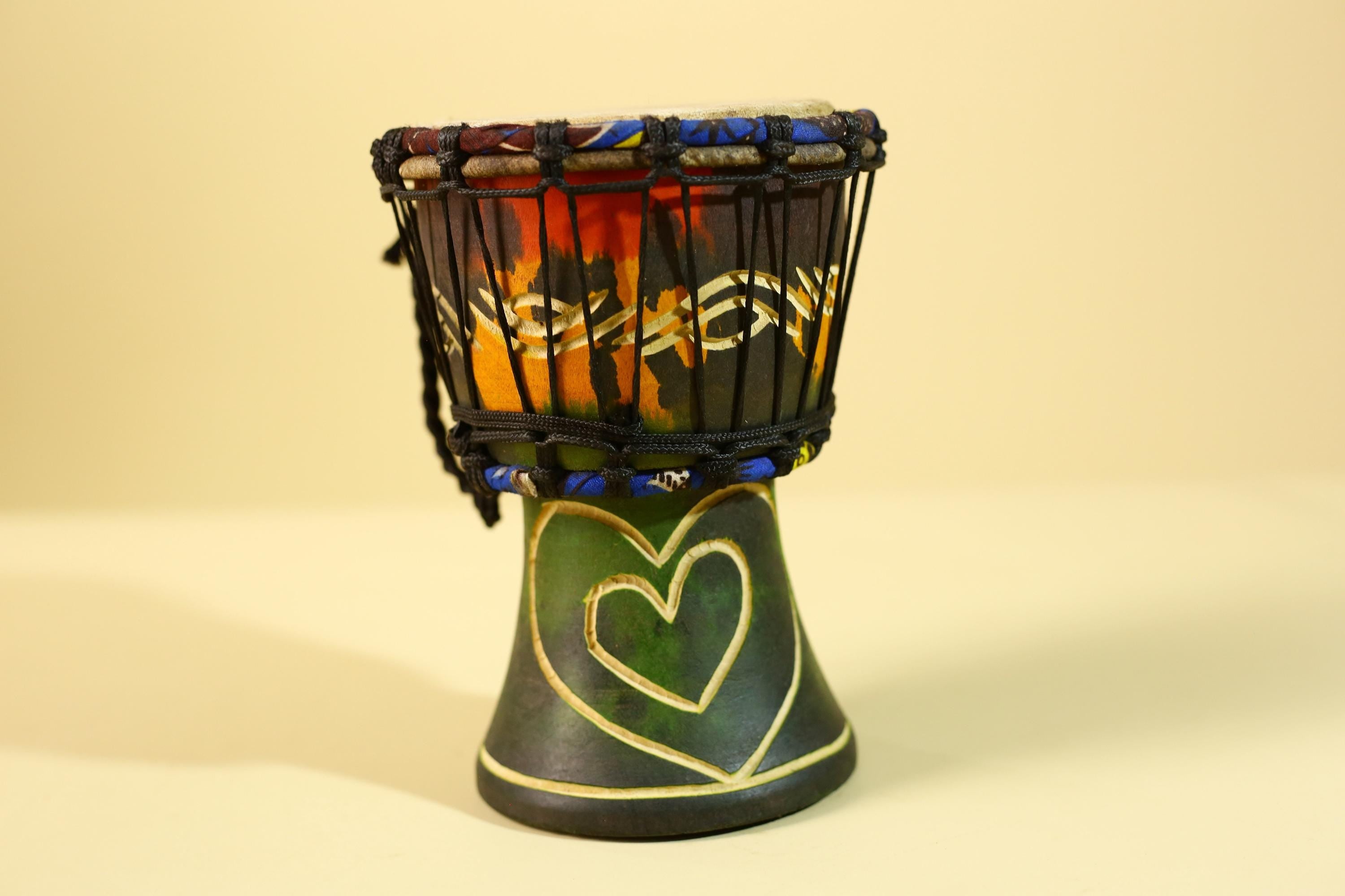 Handmade African Drum- Painted Wood Shell Tribal Rhythm Art Decor-G6237