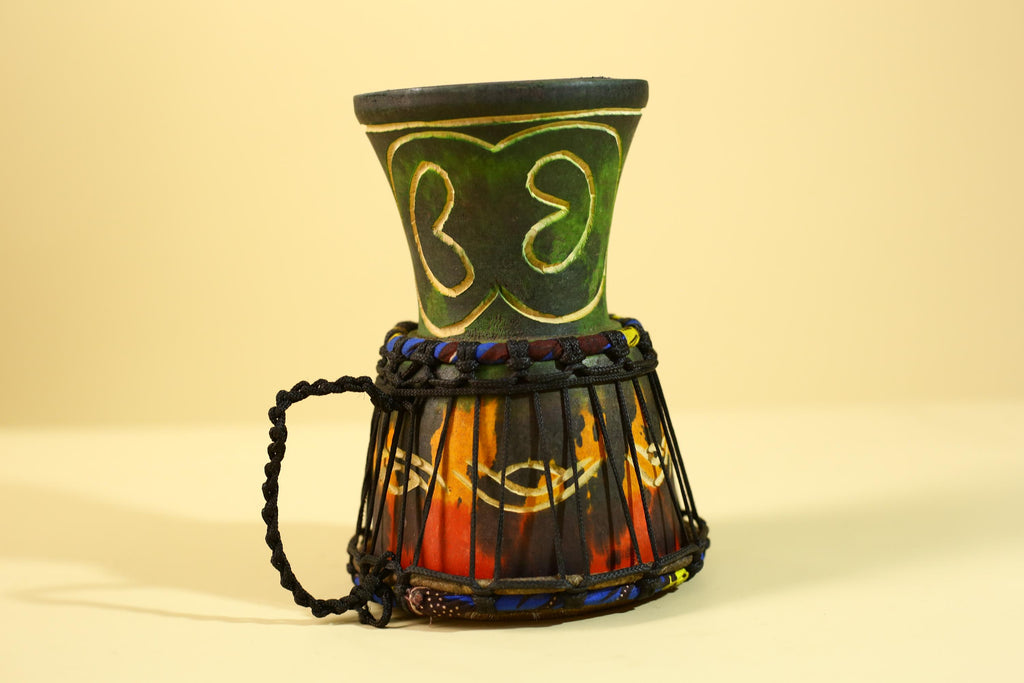 Handmade African Drum- Painted Wood Shell Tribal Rhythm Art Decor-G6237