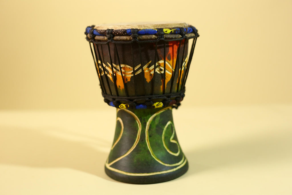 Handmade African Drum- Painted Wood Shell Tribal Rhythm Art Decor-G6237