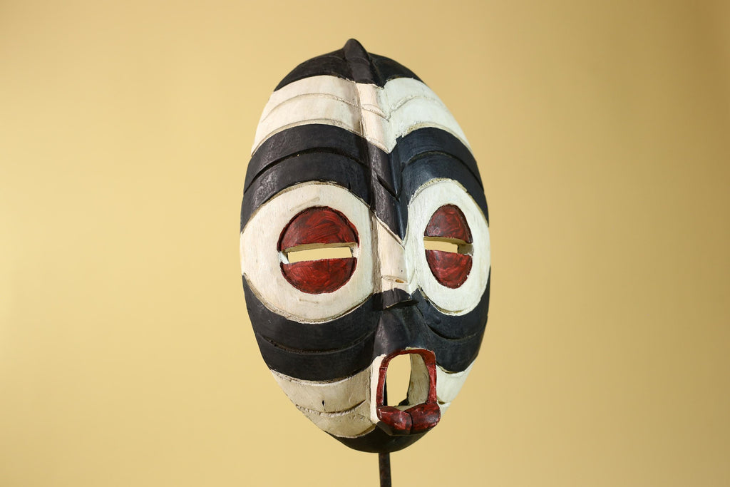 African Plank Ritual Mask- Hand Painted Wood Tribal Wall Art-G6238