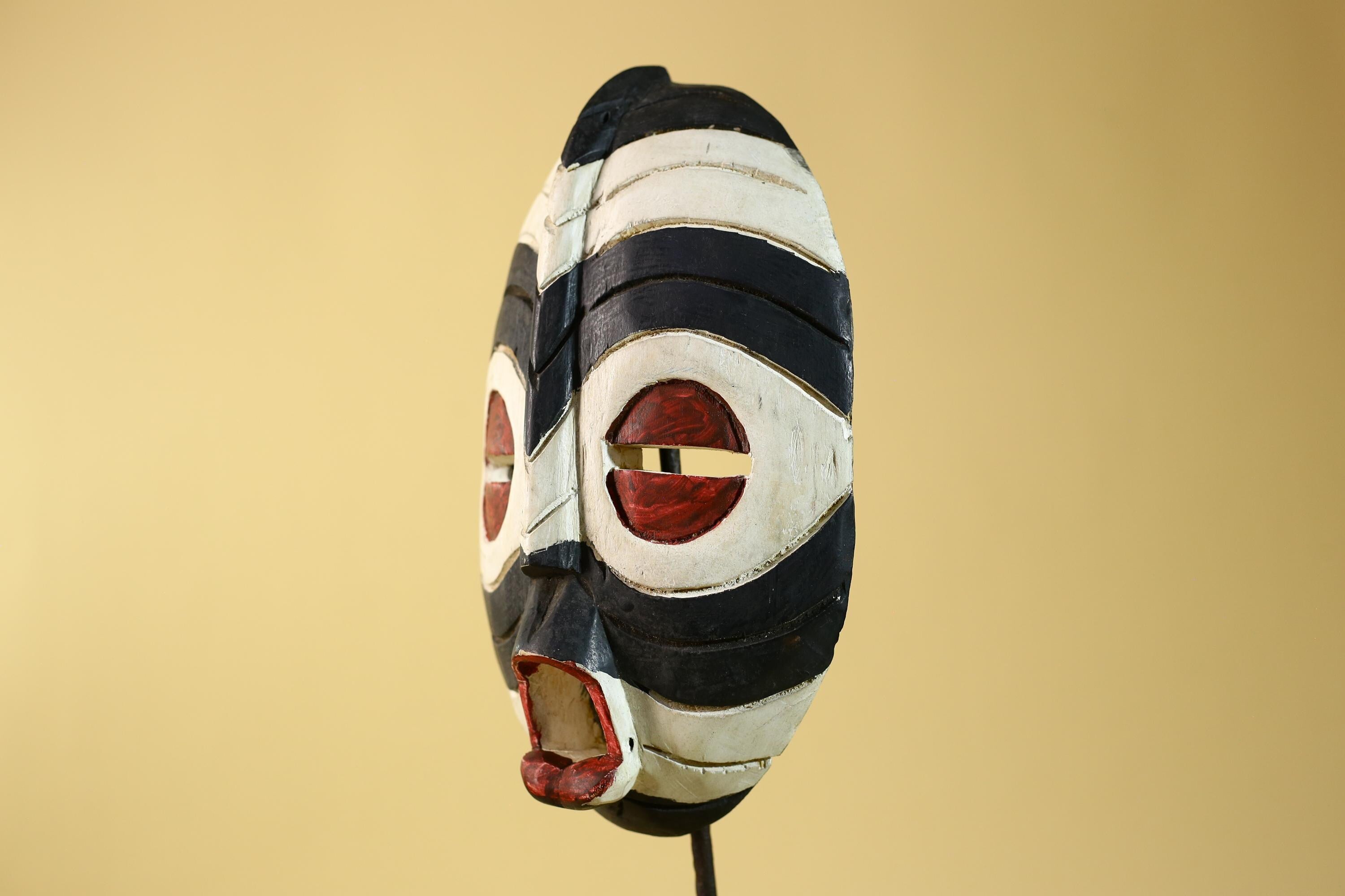 African Plank Ritual Mask- Hand Painted Wood Tribal Wall Art-G6238