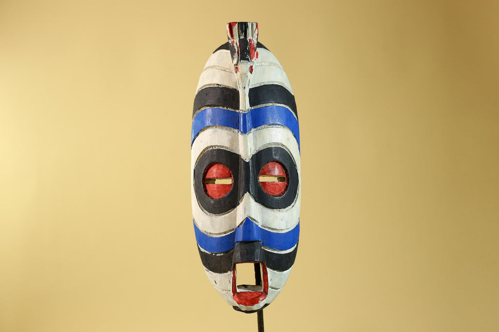 African Tribal Wooden Mask- Polychrome Central African Ceremonial Art-G6239