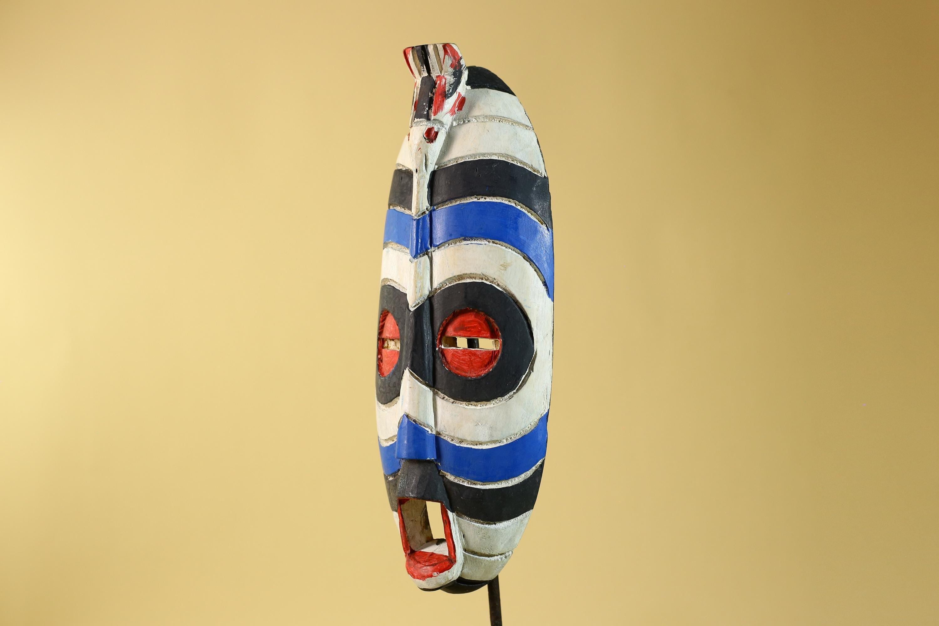 African Tribal Wooden Mask- Polychrome Central African Ceremonial Art-G6239