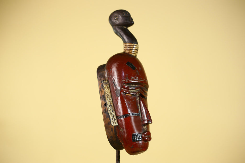 African Wooden Guro Mask with Elongated Face and Traditional Carved Details-G6152