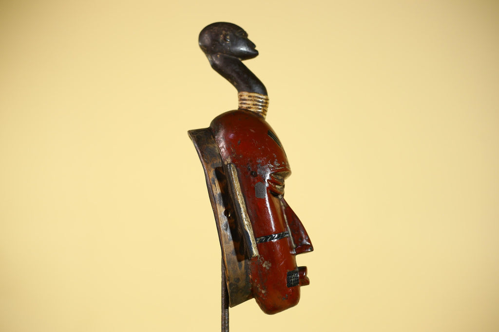 African Wooden Guro Mask with Elongated Face and Traditional Carved Details-G6152