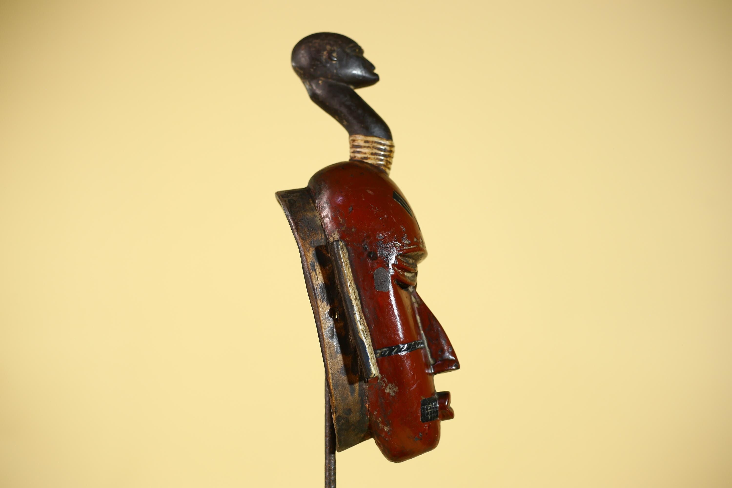 African Wooden Guro Mask with Elongated Face and Traditional Carved Details-G6152