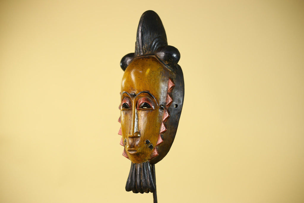 African Wooden Mask with Elongated Face – Baule Style Tribal Art-G6153