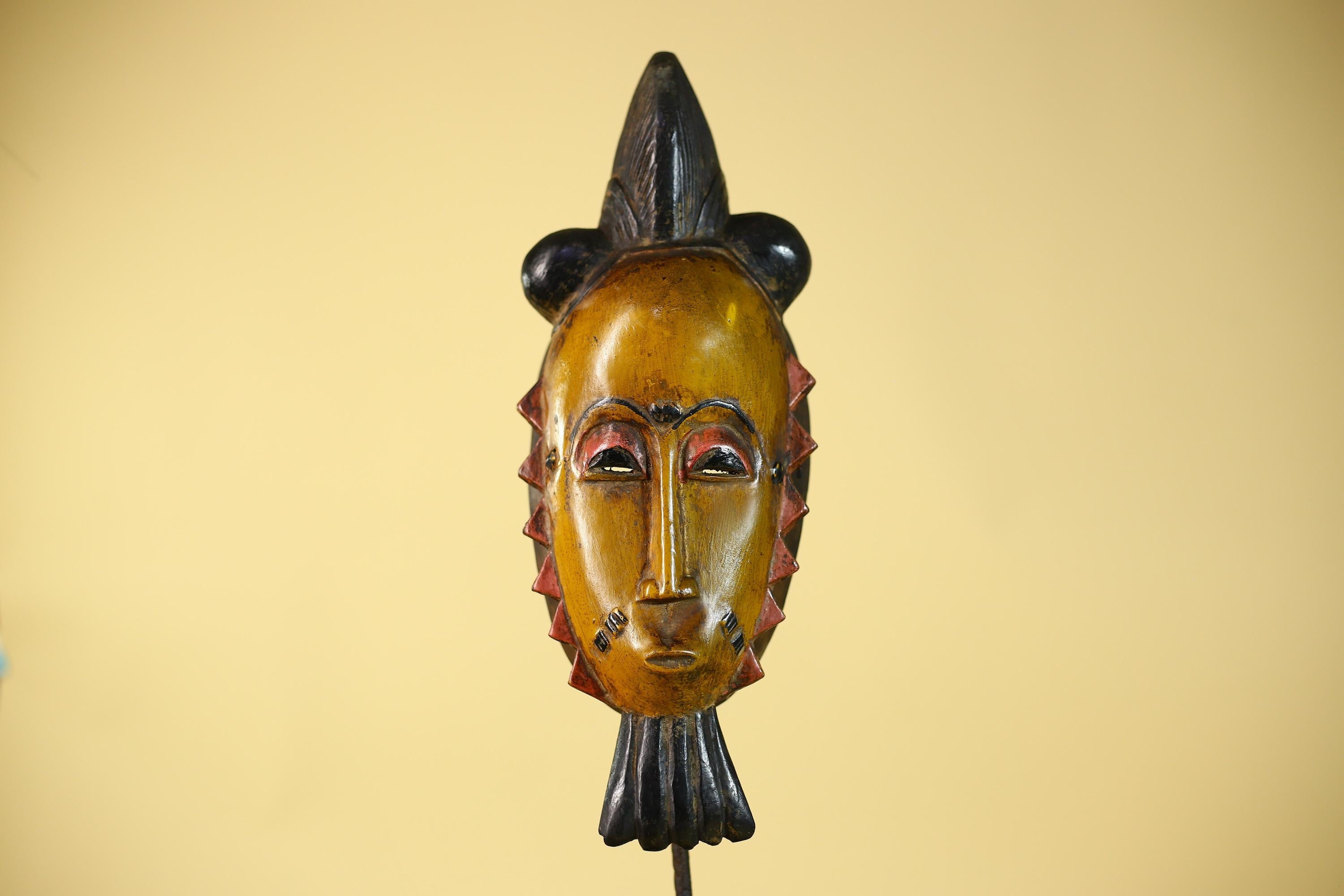 African Wooden Mask with Elongated Face – Baule Style Tribal Art-G6153