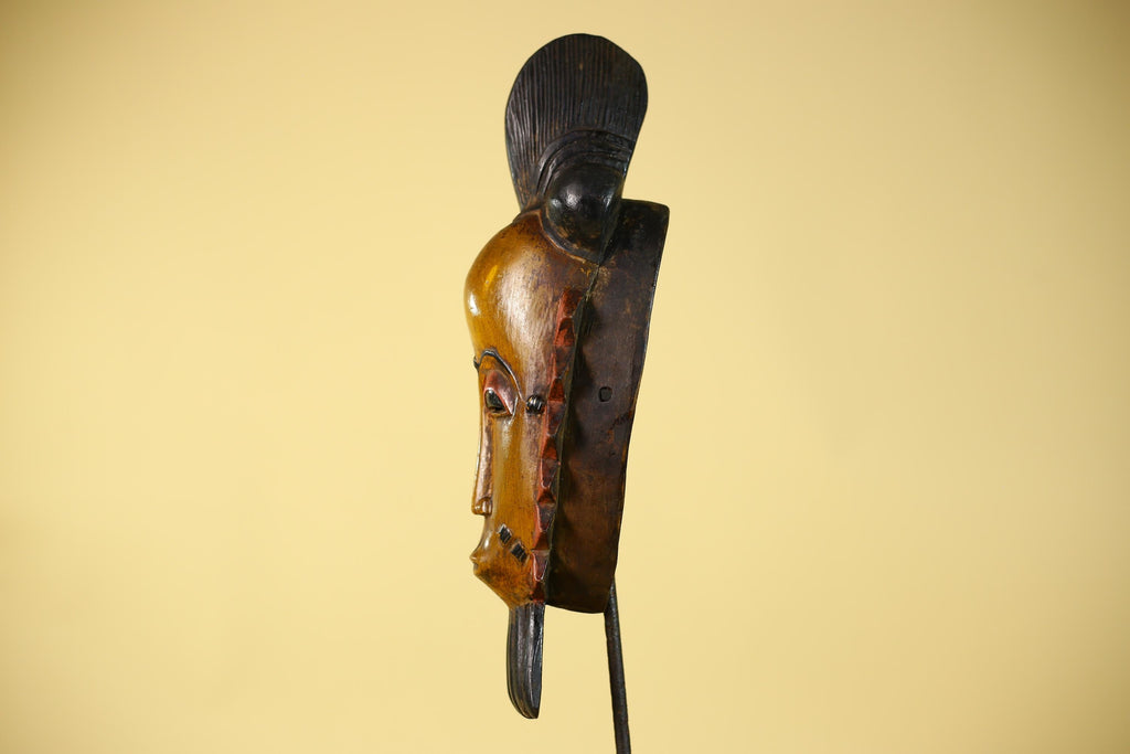 African Wooden Mask with Elongated Face – Baule Style Tribal Art-G6153