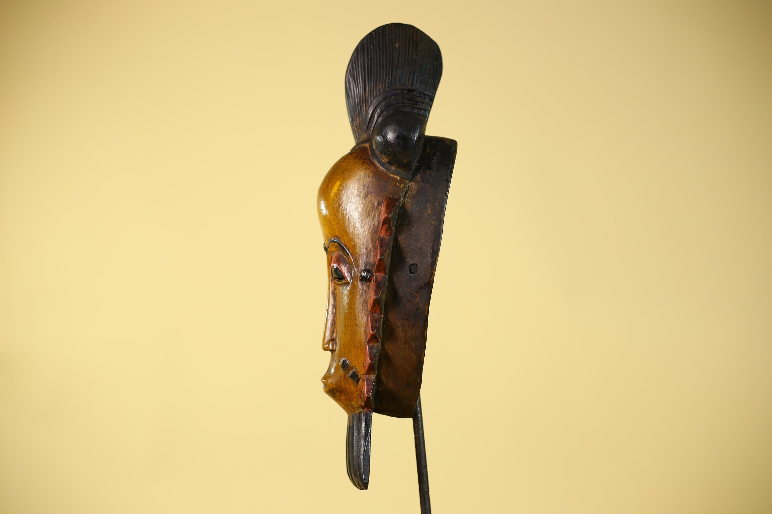 African Wooden Mask with Elongated Face – Baule Style Tribal Art-G6153