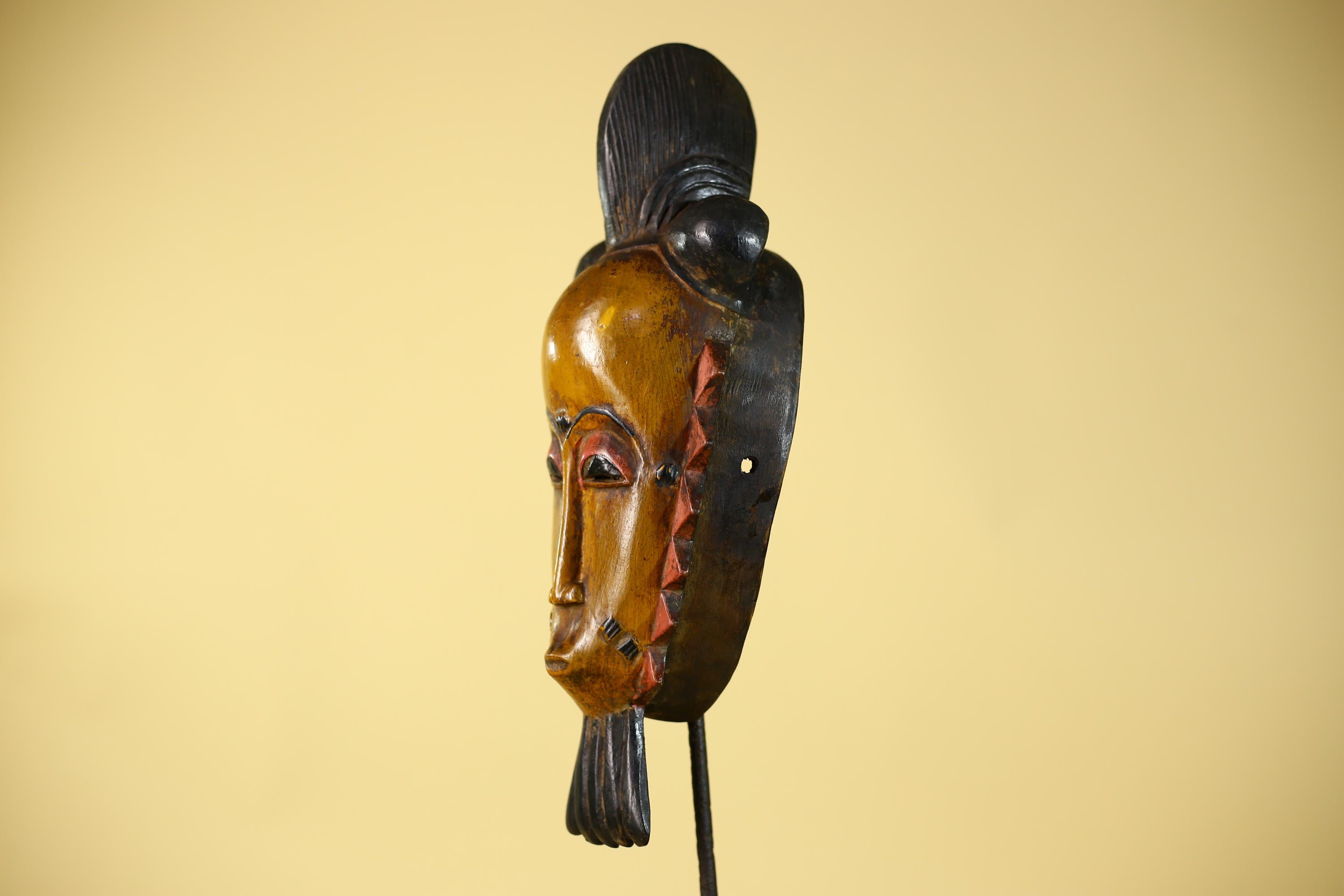 African Wooden Mask with Elongated Face – Baule Style Tribal Art-G6153
