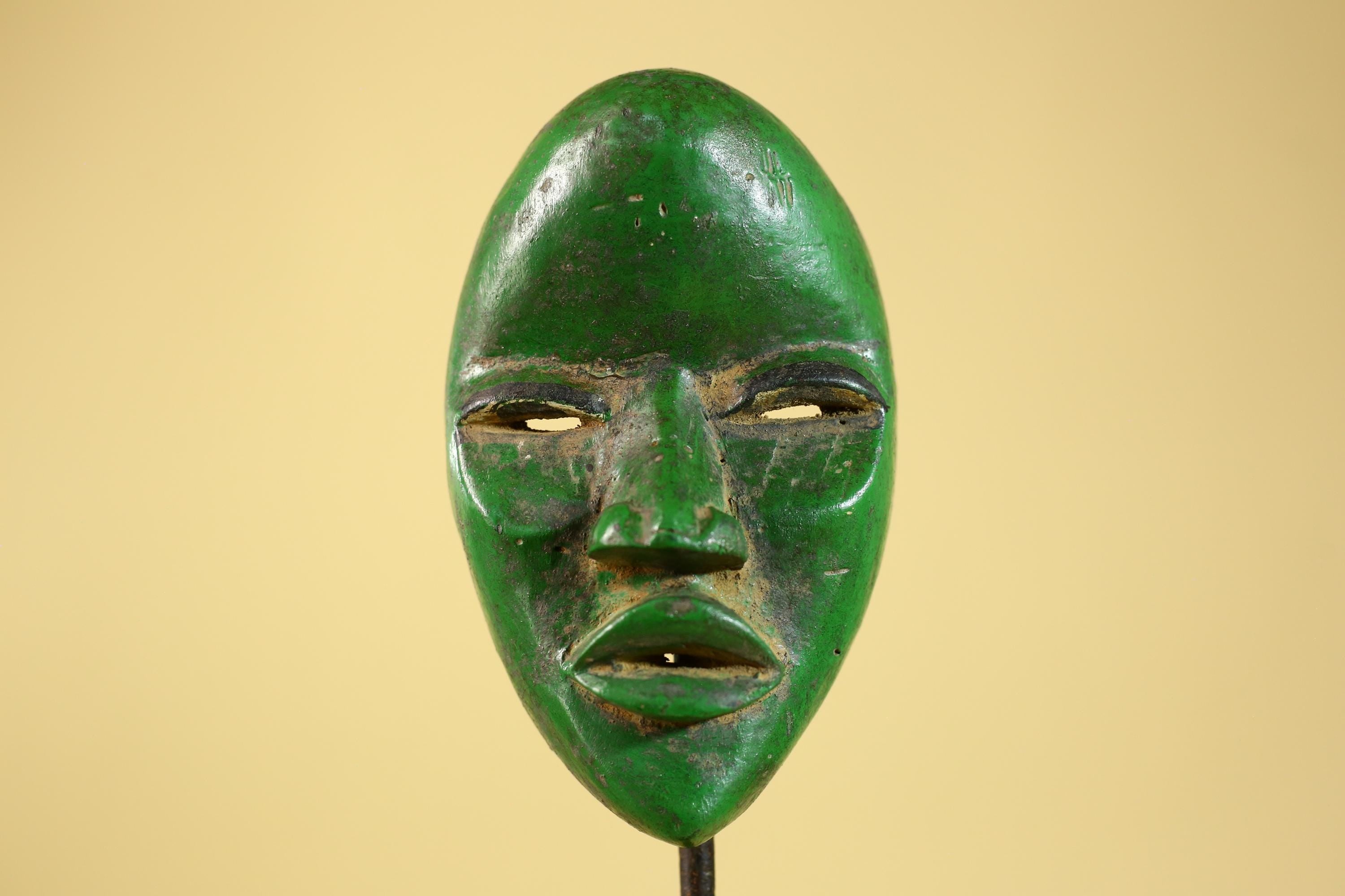 Vintage African Green Dan Mask: Hand Carved Wood Tribal Wall Artr-G6242