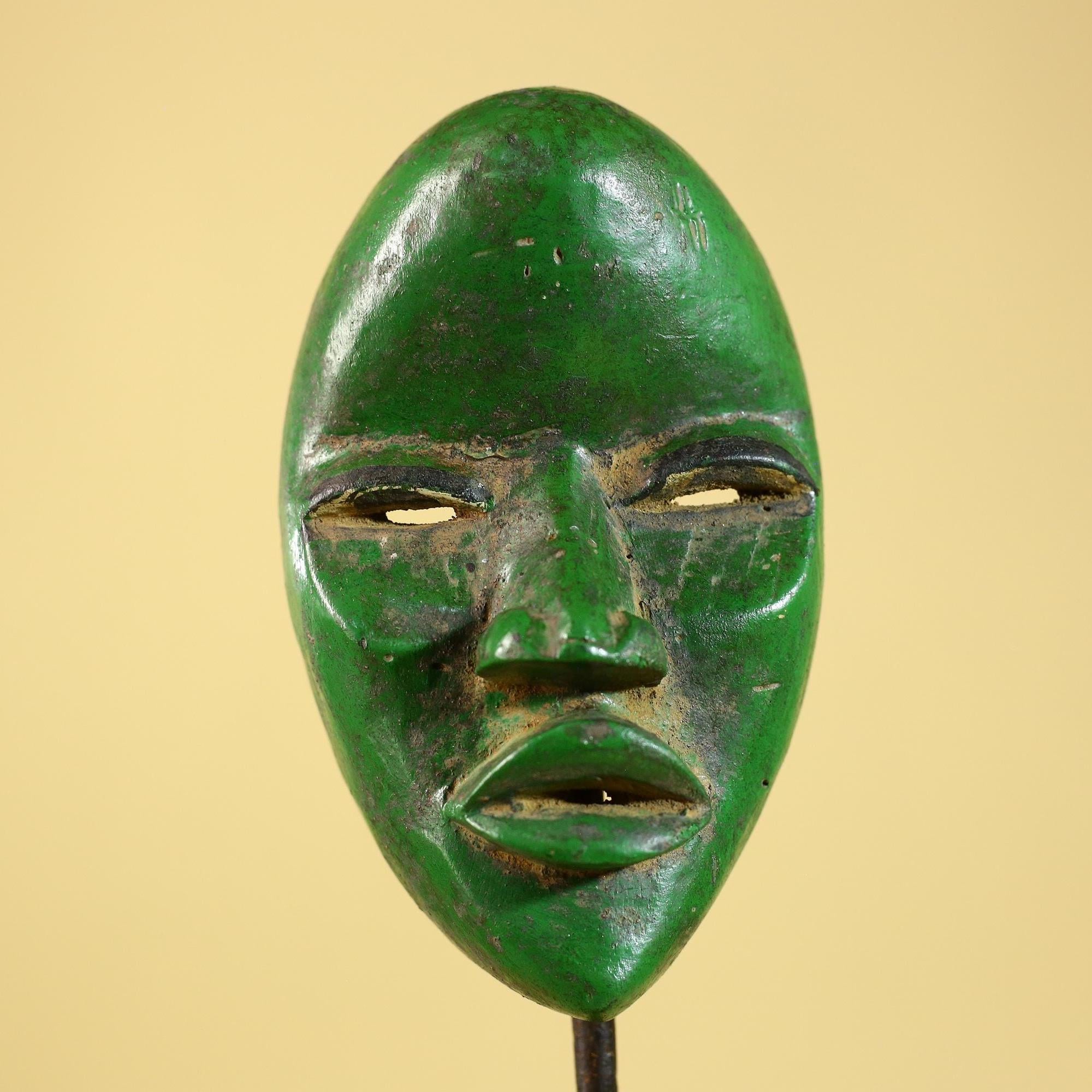 Vintage African Green Dan Mask: Hand Carved Wood Tribal Wall Artr-G6242