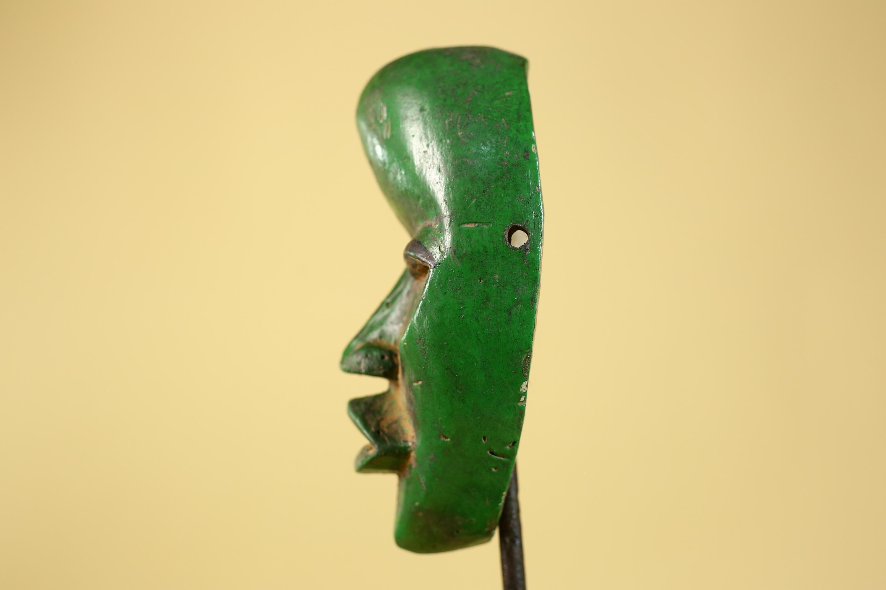 Vintage African Green Dan Mask: Hand Carved Wood Tribal Wall Artr-G6242