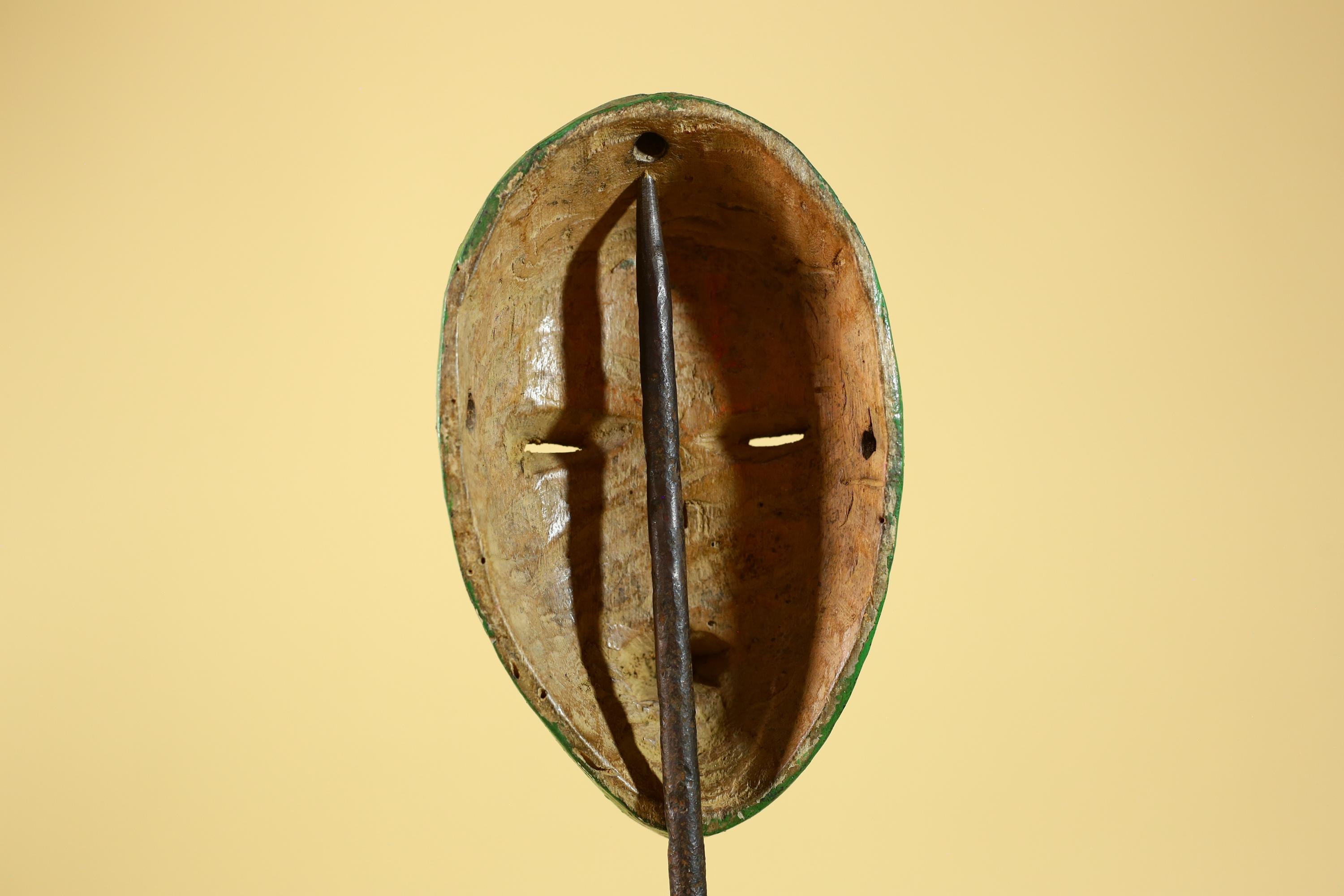 Vintage African Green Dan Mask: Hand Carved Wood Tribal Wall Artr-G6242