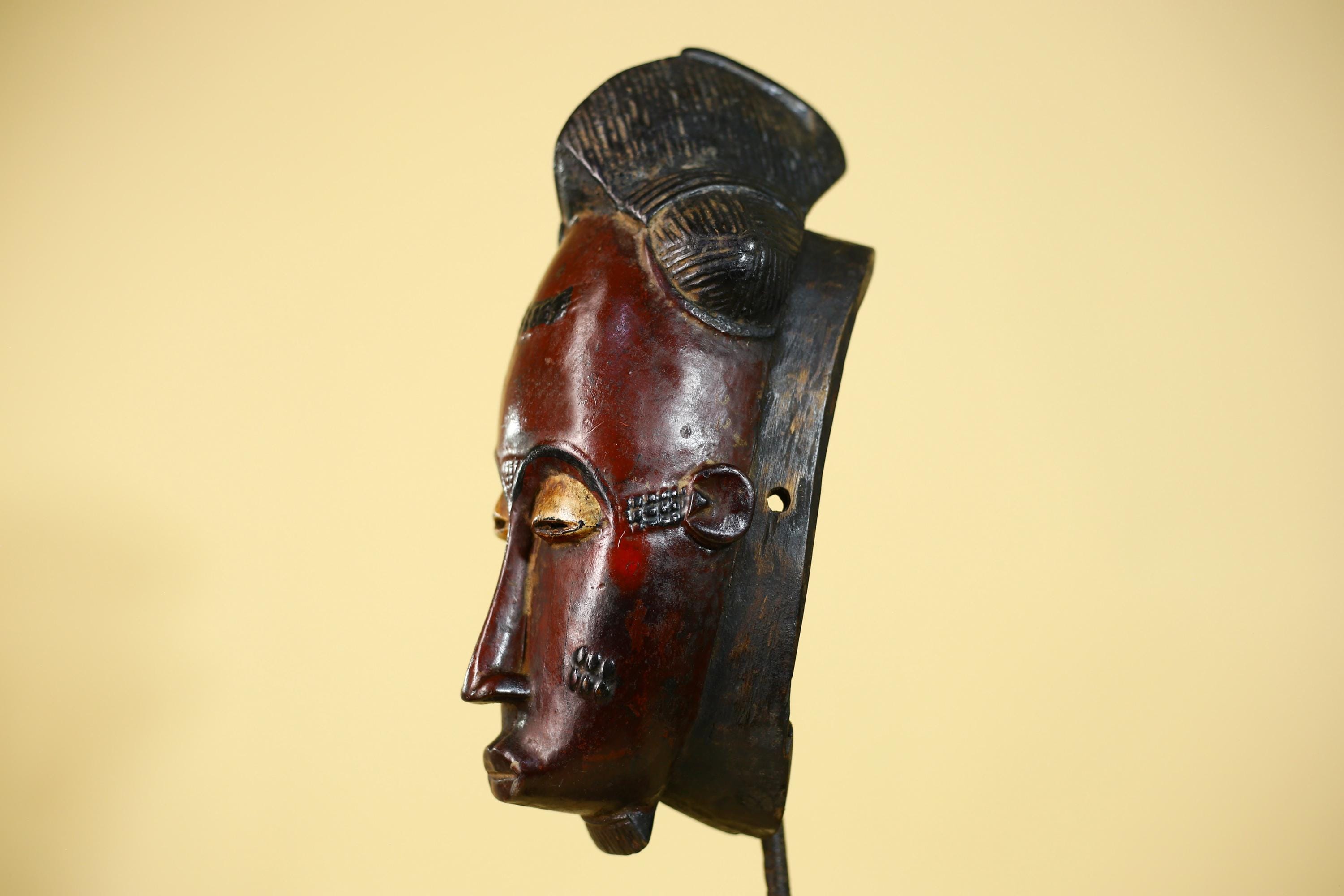 African Mask Wooden Baule Tribal Wall Art- Handmade African Sculpture-G6154
