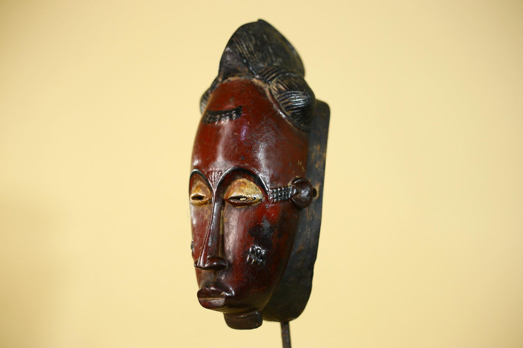 African Mask Wooden Baule Tribal Wall Art- Handmade African Sculpture-G6154