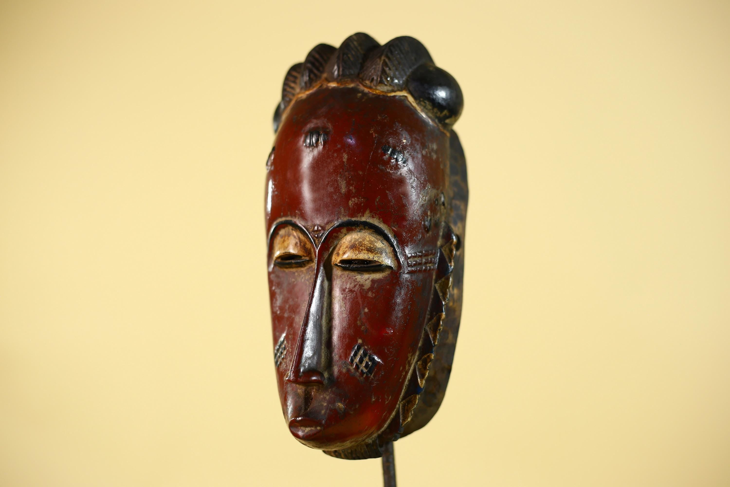African Wooden Mask with Elongated Face – Baule Style Tribal Art-G6155