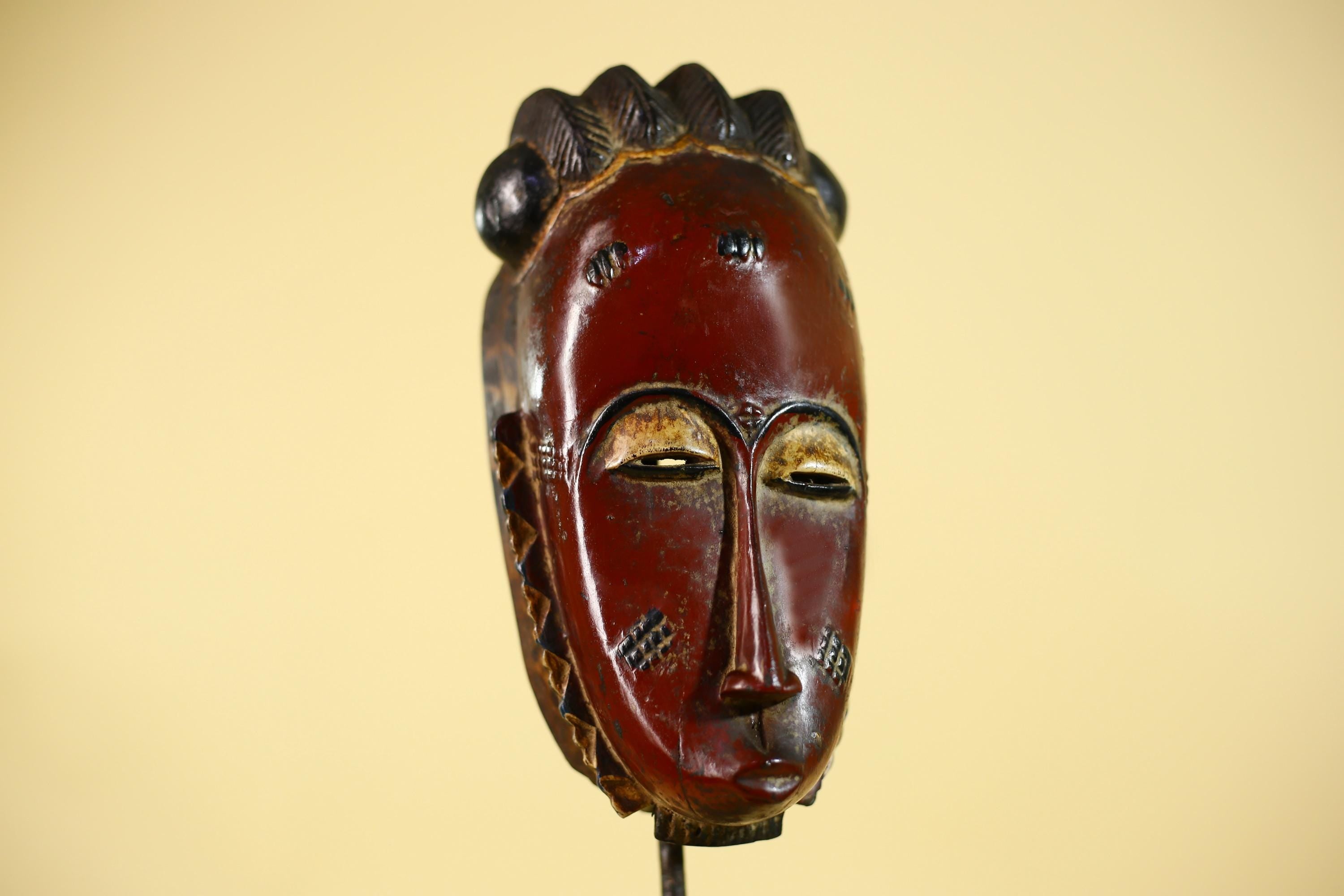 African Wooden Mask with Elongated Face – Baule Style Tribal Art-G6155
