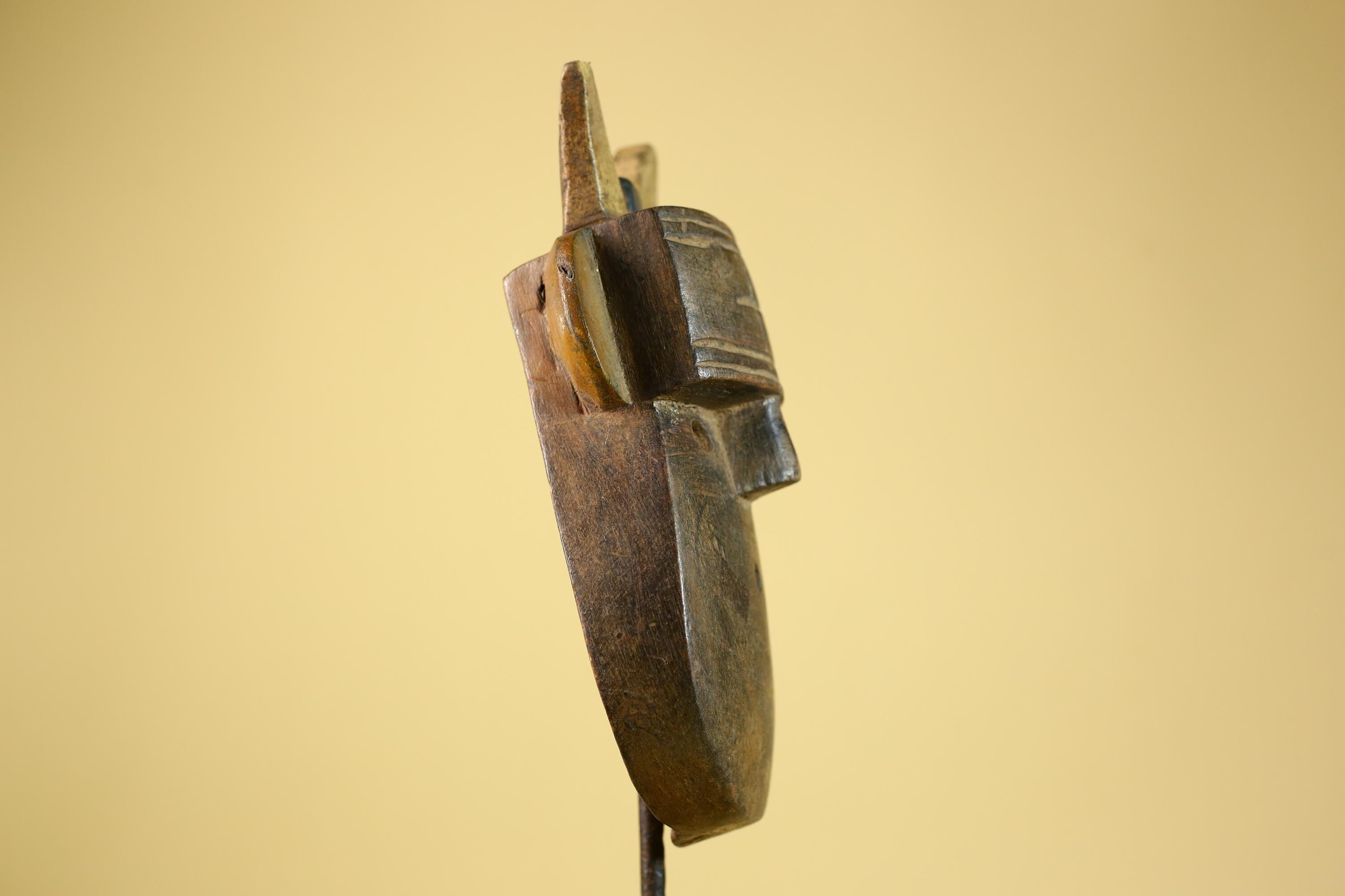 Authentic Dan Horn Mask, African Tribal Ceremony Wall Sculpture-G6244