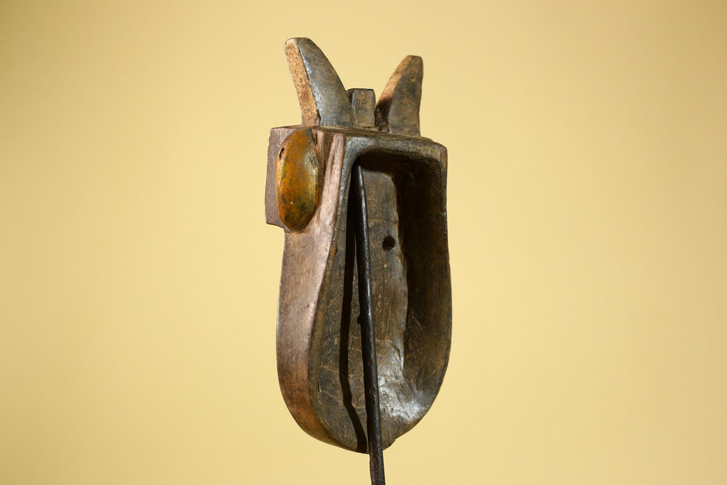 Authentic Dan Horn Mask, African Tribal Ceremony Wall Sculpture-G6244