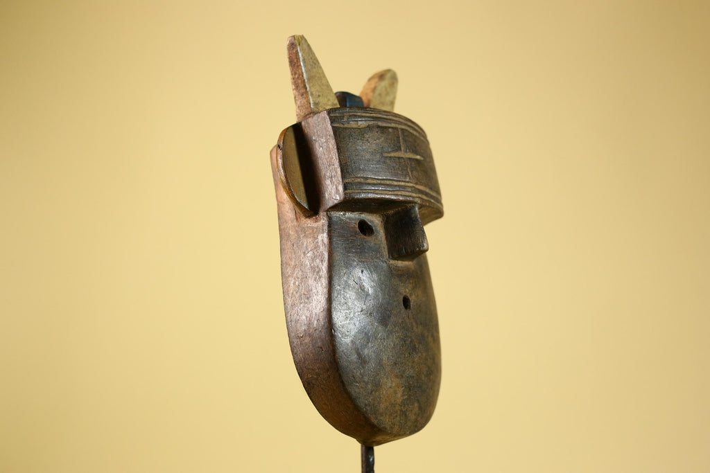 Authentic Dan Horn Mask, African Tribal Ceremony Wall Sculpture-G6244