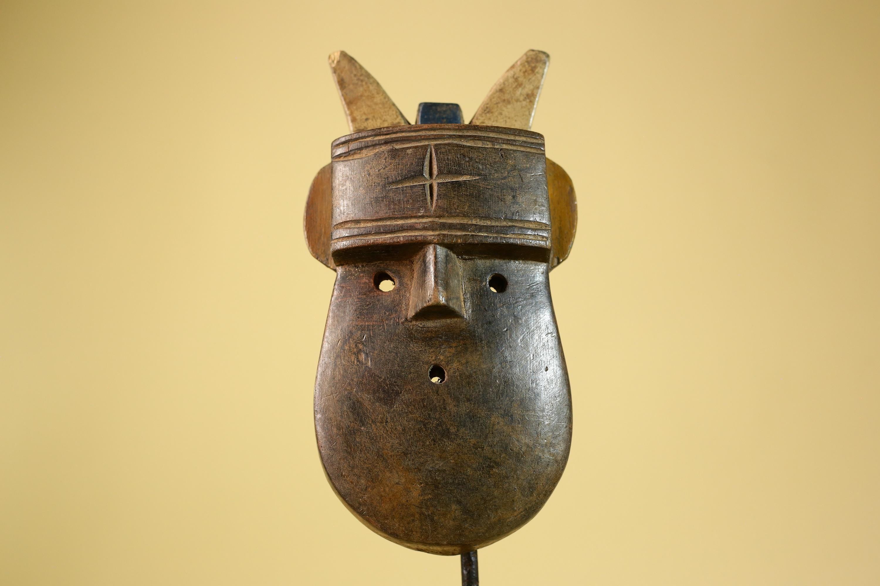 Authentic Dan Horn Mask, African Tribal Ceremony Wall Sculpture-G6244