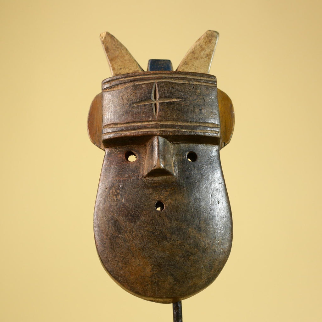 Authentic Dan Horn Mask, African Tribal Ceremony Wall Sculpture-G6244