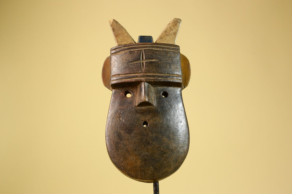 Authentic Dan Horn Mask, African Tribal Ceremony Wall Sculpture-G6244